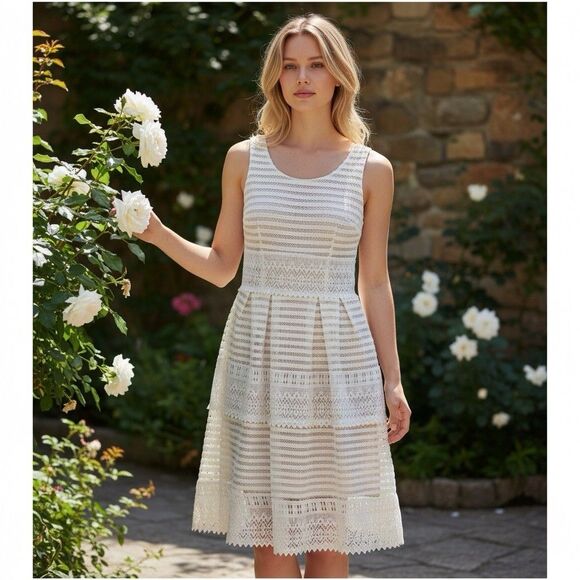 Gianni Bini Tracie Ivory Lace Midi Dress M Mesh A Line Bridal Shower Party NWT Gianni Bini Tracie Ivory Lace Midi Dress M Mesh A Line Bridal Shower Party NWT